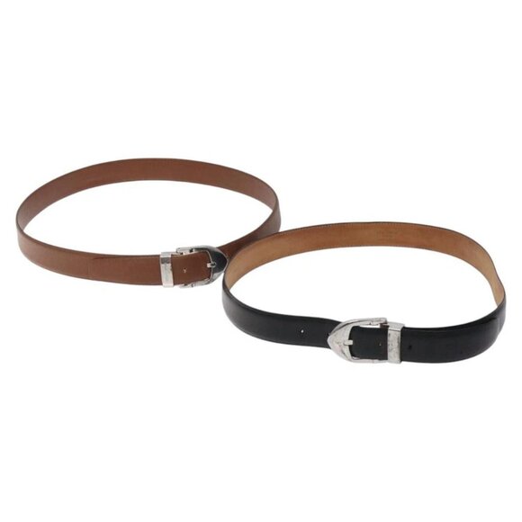 LOUIS VUITTON Belt Leather 2Set Black Brown LV Auth bs25969 - Picture 1 of 11